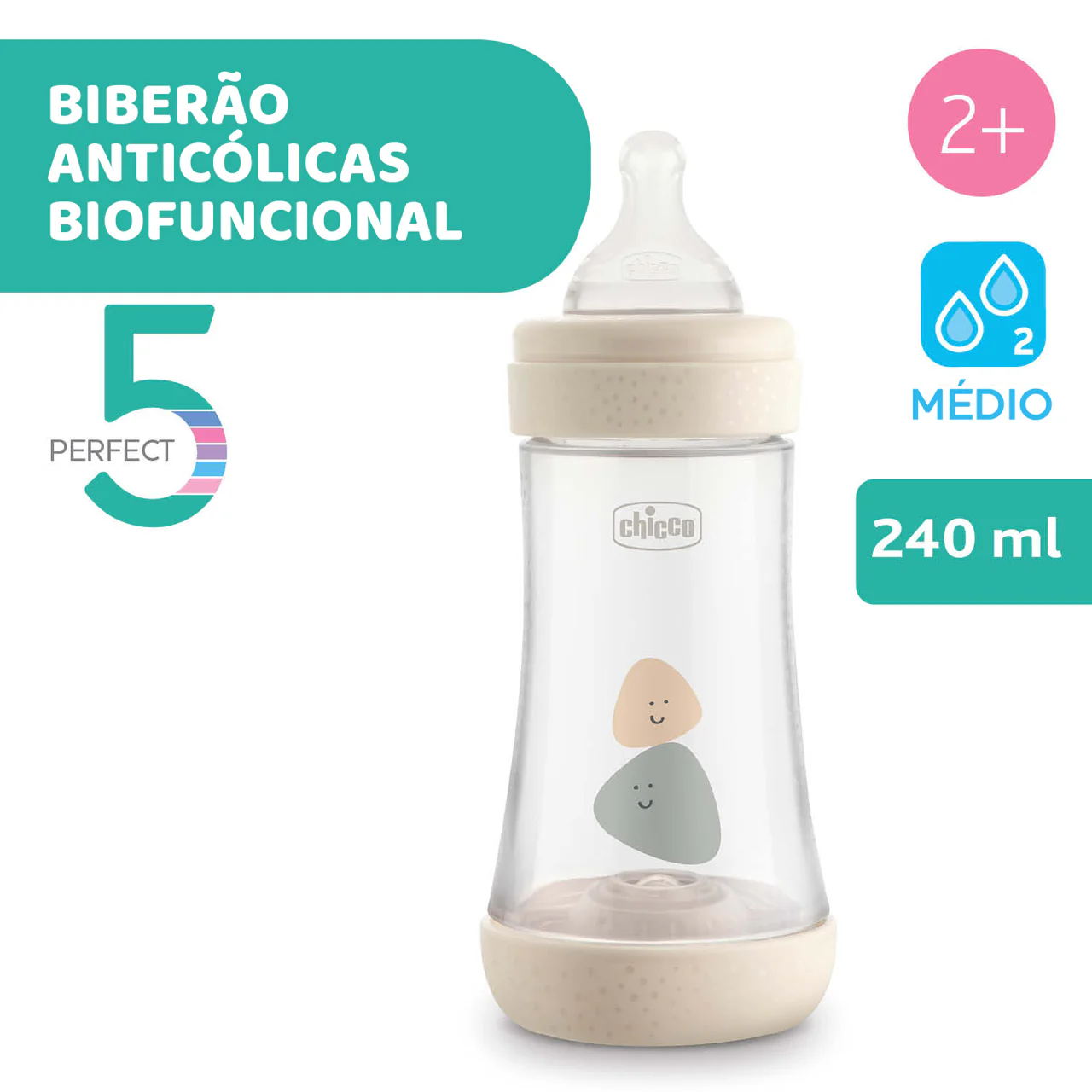 Chicco biberão perfect5 bege 240 ml