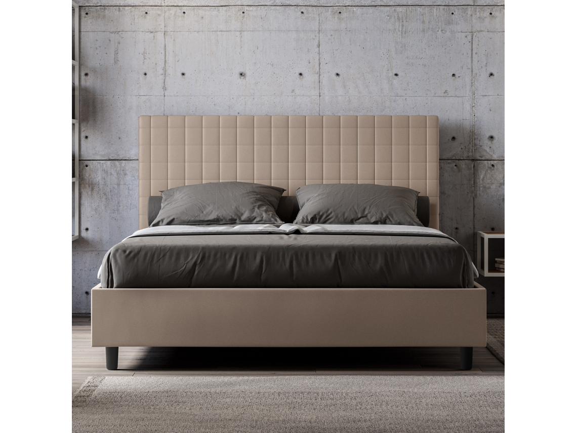 Cama de Casal Queen Size Con Estrado Estofada SunnyITYHOME (160 x 210 cm - Painéis de Melamina e Couro Sintético)