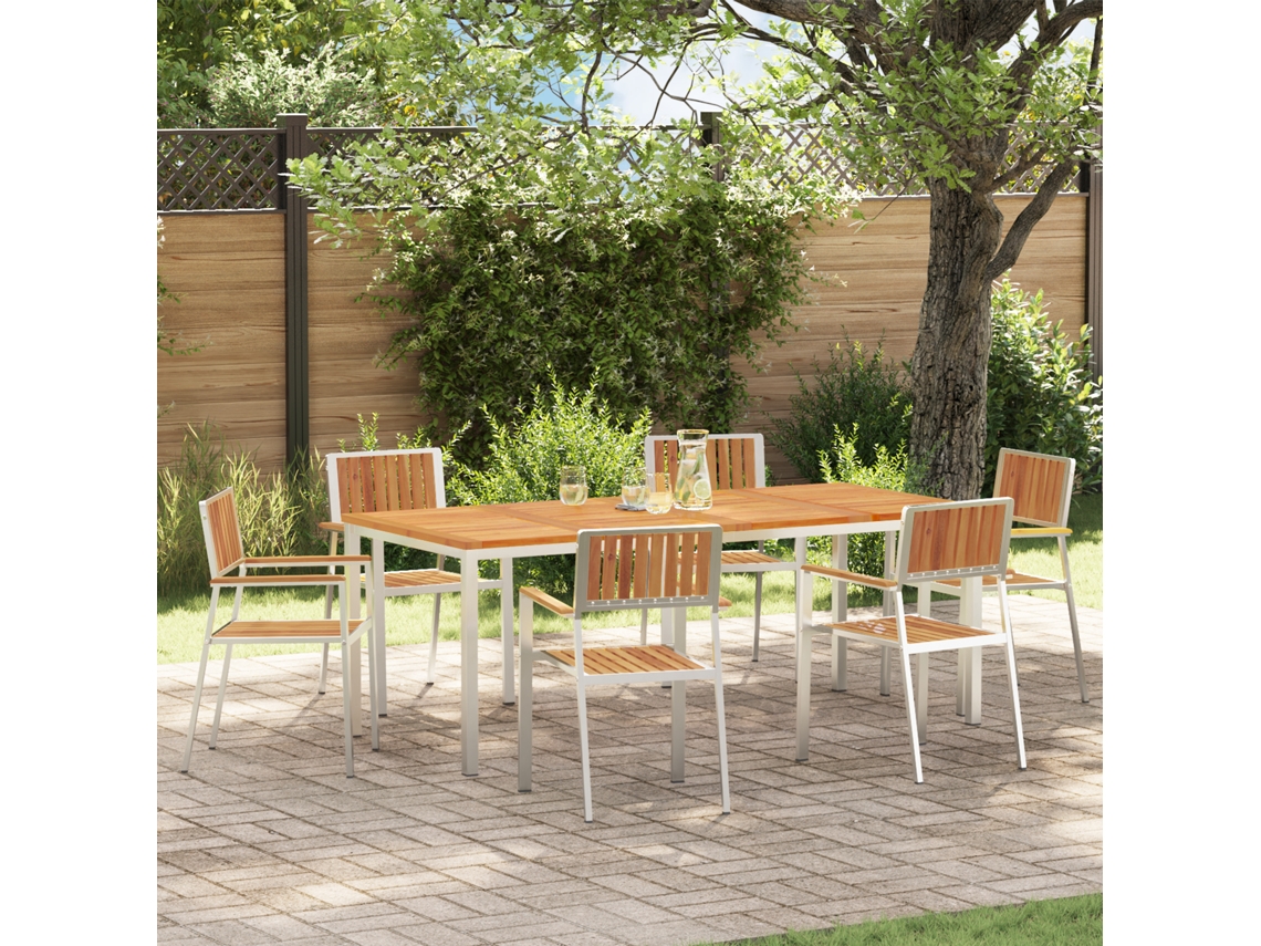 Conjunto 7 De Jantar Jardim Vidaxl  Madeira Maciça De Acácia