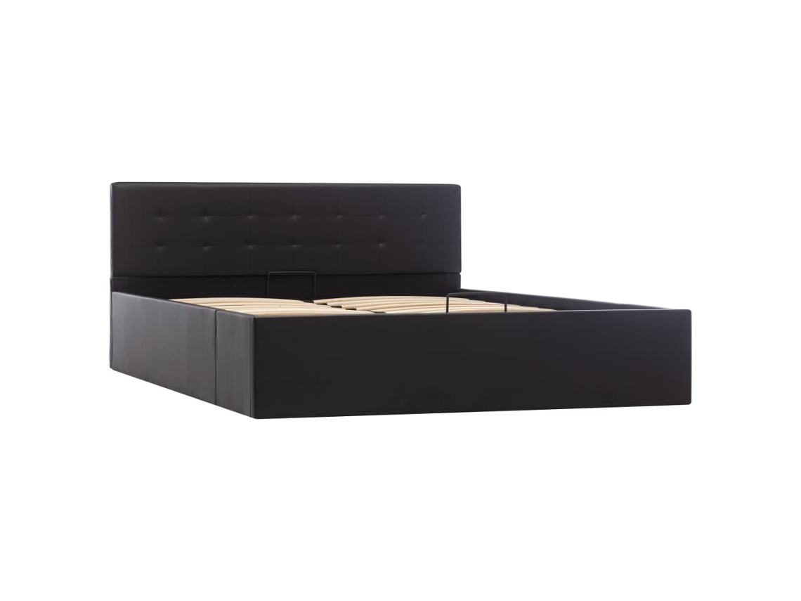 vidaXL Cama hidráulica c/ arrumação 140x200cm couro artificial preto