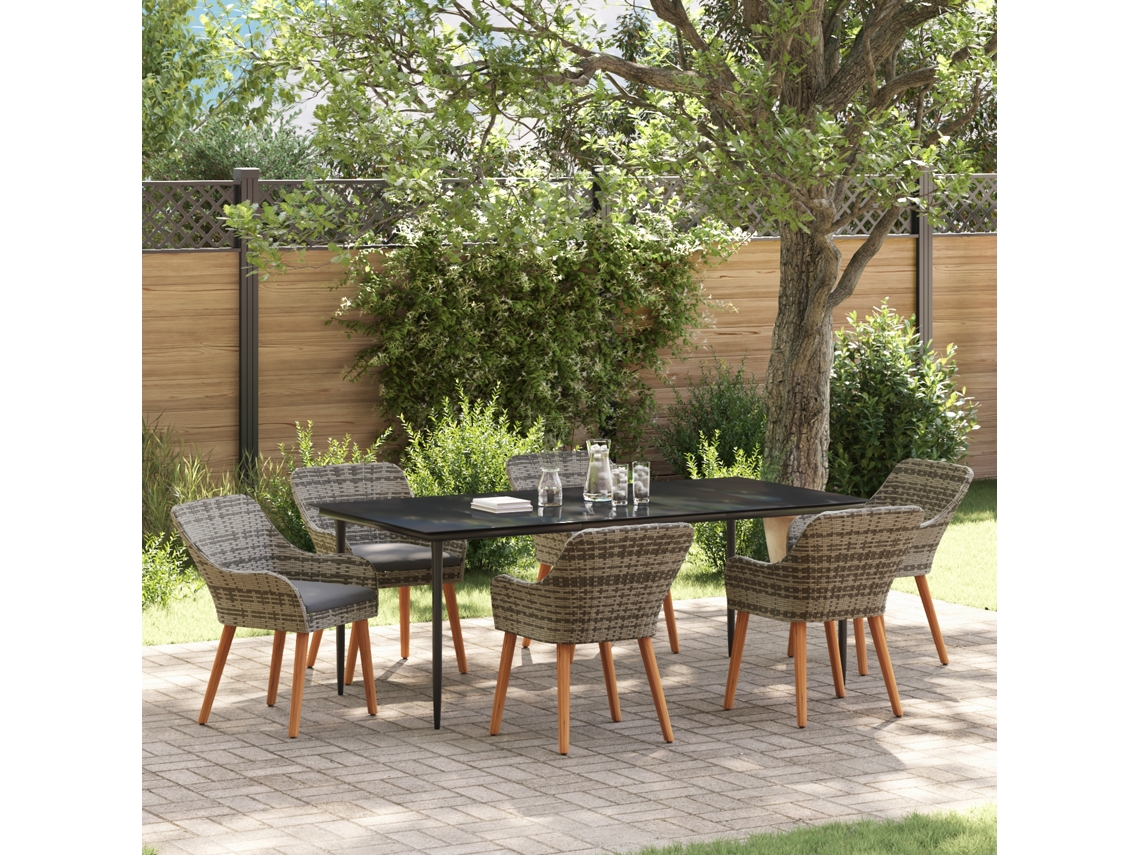 Conjunto 7 De Jantar De Jardim Vidaxl Em Cinza E Rattan