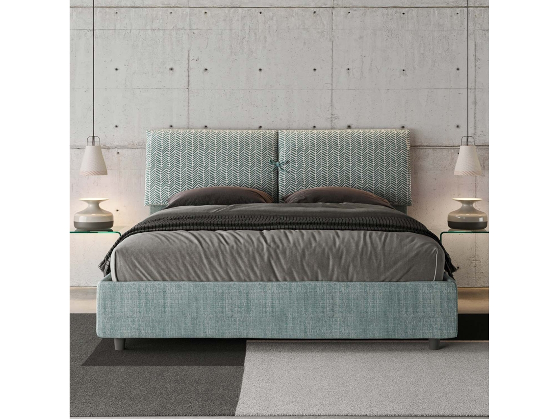 Cama de Casal Queen Size com Arrumação Estofada MadosITYHOME (160 x 200 cm - Paneles de Melamina y tejido)