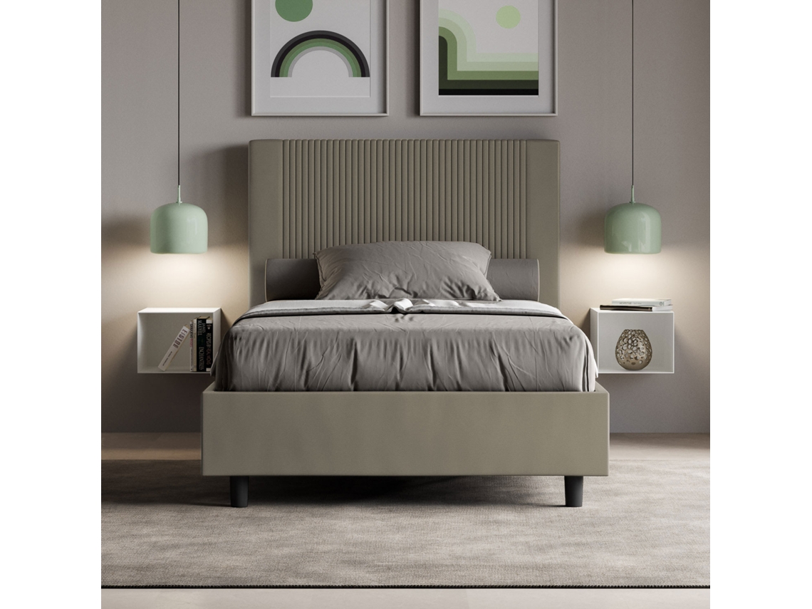 Cama de Casal Sem Estrado Estofada GoyaITYHOME (140 x 190 cm - Painéis de Melamina e Couro Sintético)