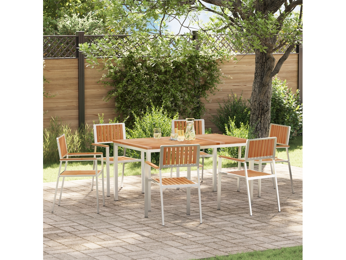 Conjunto 7 De Jantar De Jardim Vidaxl  Em Madeira De Teca Maciça