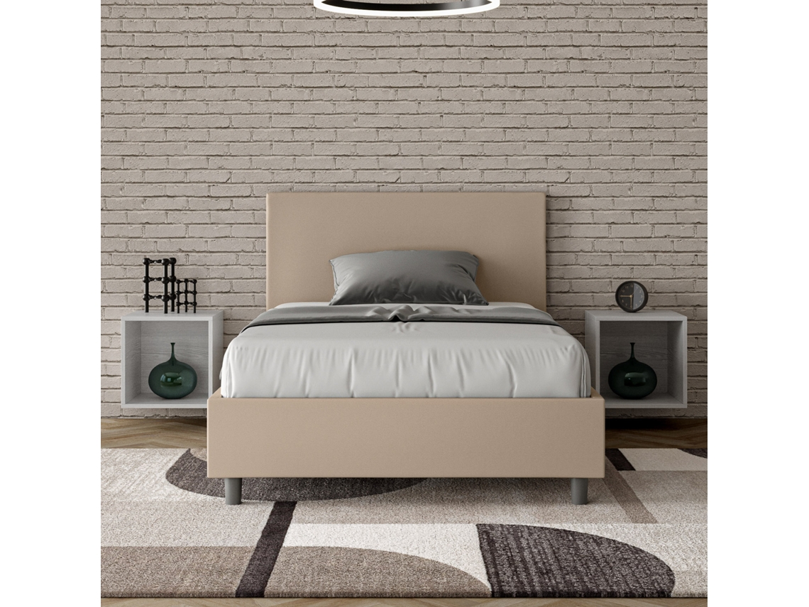 Cama de Corpo e Meio com Arrumação Estofada AdeleITYHOME (120 x 210 cm - Painéis de Melamina e Couro Sintético)