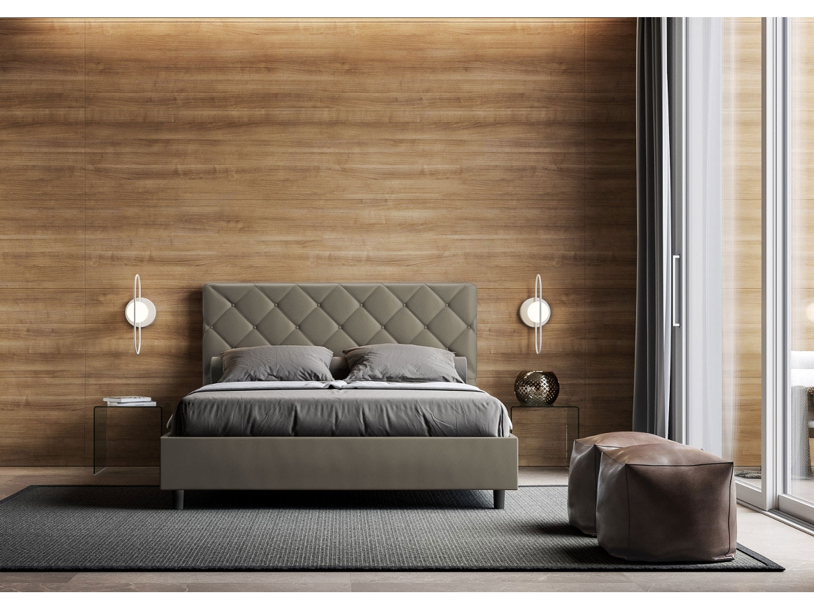 Cama de Casal Queen Size Sem Estrado Estofada PriyaITYHOME (160 x 210 cm - Painéis de Melamina e Couro Sintético)