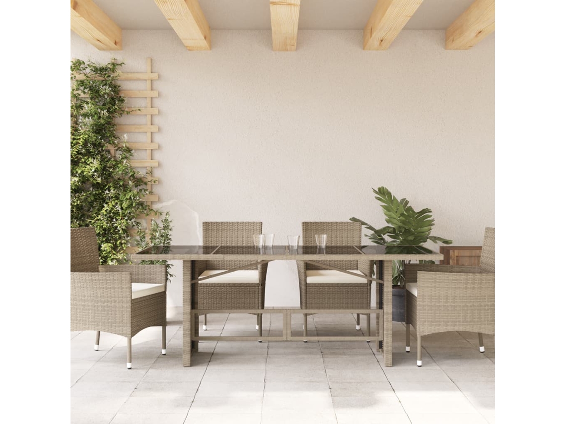 Mesa Jardim Mesa Para Exterior C/ Tampo De Vidro 190x80x74 Cm Vime Pe Cinza Claro Lovely Home